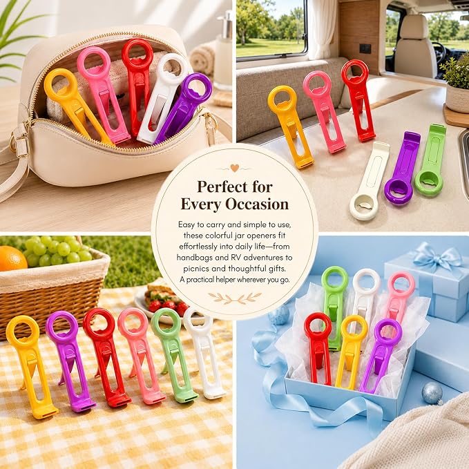 6-Pcs 3 in 1 Multi-Purpose Jar Key Lid Opener, Plastic Bottle Cap Opener, 5.83 Inch Manual Can Opener for Seniors & Arthritis