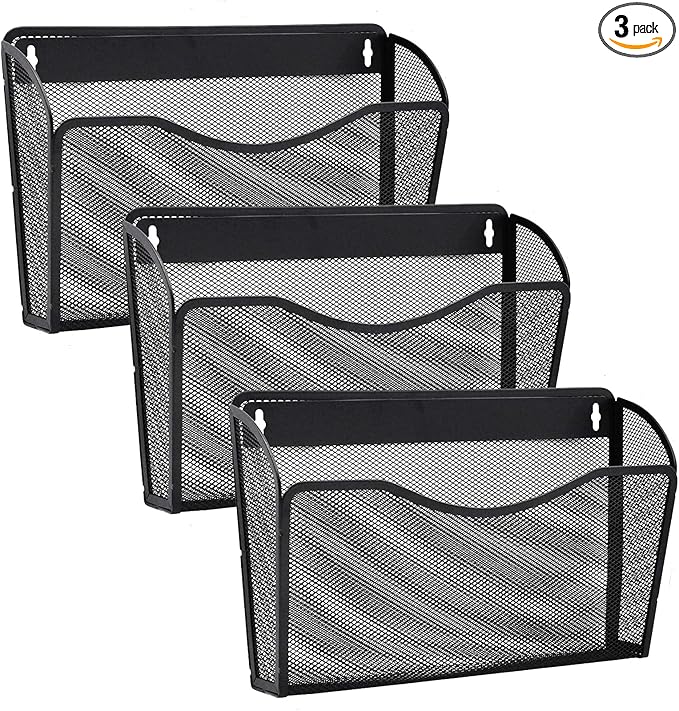 Gawerk 3 Pack Wall File Organizer, Mesh Wall File Pocket Mail Organizer Hanging Metal Vertical Wall Mounted File Holder for Office/Home
