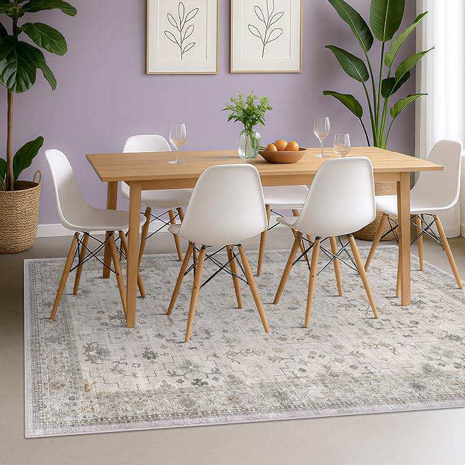 Hazo Haus Light Gray 8x12 Large Area Rugs for Living Room - Oriental Rug for Bedroom Under Bed, Dining Room Under Kitchen Table, Washable Soft Non Slip Unique Indoor Décor