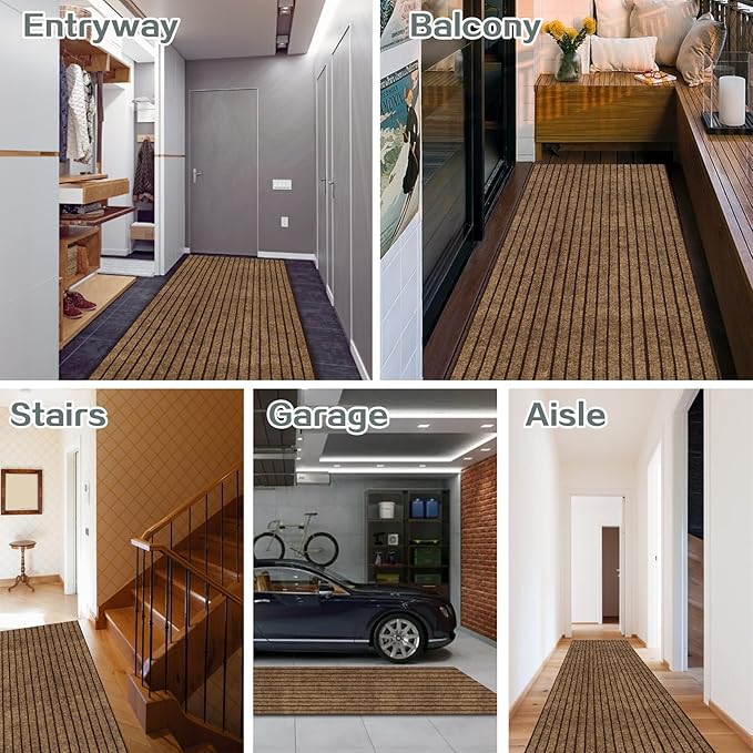 Custom Size Runner Rug 4 ft x 21 ft, 2-82ft Carpet Runners Hallway Entryway Kitchen Garage Laundry Room Area Rugs with Non-Slip Rubber Backing, Brown with Brown Stripe