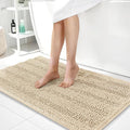 OLANLY Thick Large Bathroom Rugs 40x24, Extra Soft Absorbent Chenille Striped Bath Rugs, Rubber Backing, Machine Wash Dry, Bath Mats for Bathroom Floor, Tub and Shower, Home Decor Accessories, Beige