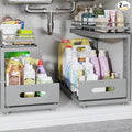 Under Sink Organizer Upgrade To Professional Rails,2-Tier Dual Pull Out Cabinet Storage,Height Adjustable Slide Out Drawers For Bathroom Kitchen,2 Pack-16.7"Dx12.8"-16.9"H,Gun Gray