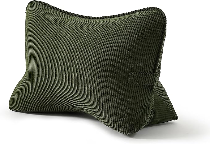Pat. Pend. Corduroy Ergonomic Lumbar Support Pillow for Sitting Support, Triangle Back Cushion for Sofa, Armchair & Bed, Washable Cover, Avocado Green