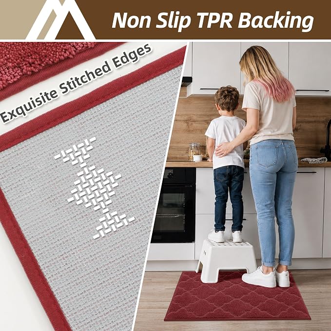 COSY HOMEER Kitchen Rugs 24"x36" Non-Slip Washable Kitchen Mats for Floor Absorbent Kitchen Carpet Soft Rugs for Kitchen,Sink Mat,Entrance,Area Rug,Red