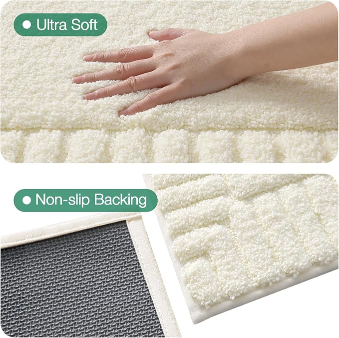 LUMI Bathroom Rugs Non Slip with Rubber Backing, Extra Soft Plush Microfiber Bath Rug Absorbent, Machine Washable Bath Mat Quick Dry for Tub, Shower, Ivory White, 24"x43"