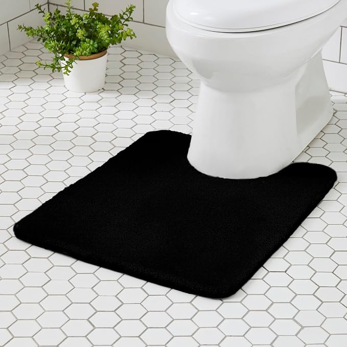 MINIDEAR Toilet Rugs 24x20 - U Shaped Black Thick Memory Foam Contour Rugs,Ultra Soft & Plush Fluffy, Non-Slip, Quick Dry, Absorbent Washable Floor Microfiber Mat for Home Decor Accessories