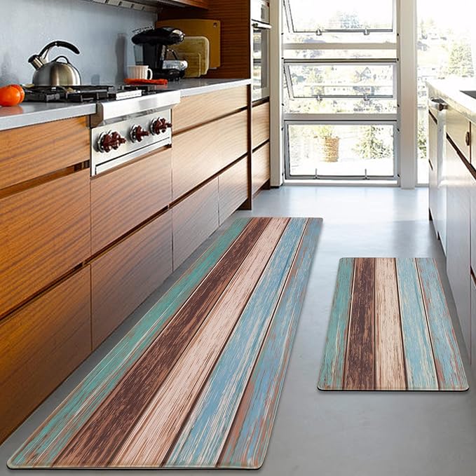 MAYHMYO Anti Fatigue Kitchen Mat - Set of 2 - Farmhouse Design Comfort Mats - Cushioned, Non Slip Floor Mat,17.3 x 29 x 0.4 inch + 17.3 x 59 x 0.4 inch