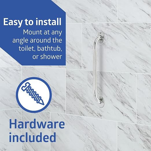 Medline Knurled Chrome 18” Grab Bar for Shower & Bathtub, Independence & Ease of Movement — for Elderly, Handicapped or Seniors, 300 lb. Capacity, 1 Bar