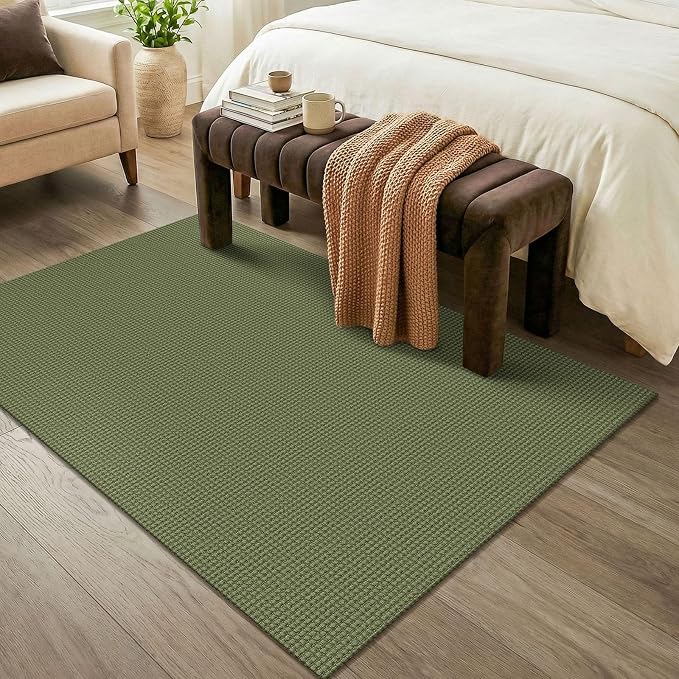 KOZYFLY Washable 4x6 Entry Woven Area Rug, Braided Throw Rugs for Entryway, Non Slip Door Mat Indoor Entrance, Front Porch Carpet for Foyer, Kitchen, Bedroom, Living Room, Olive Green/Earthy Green