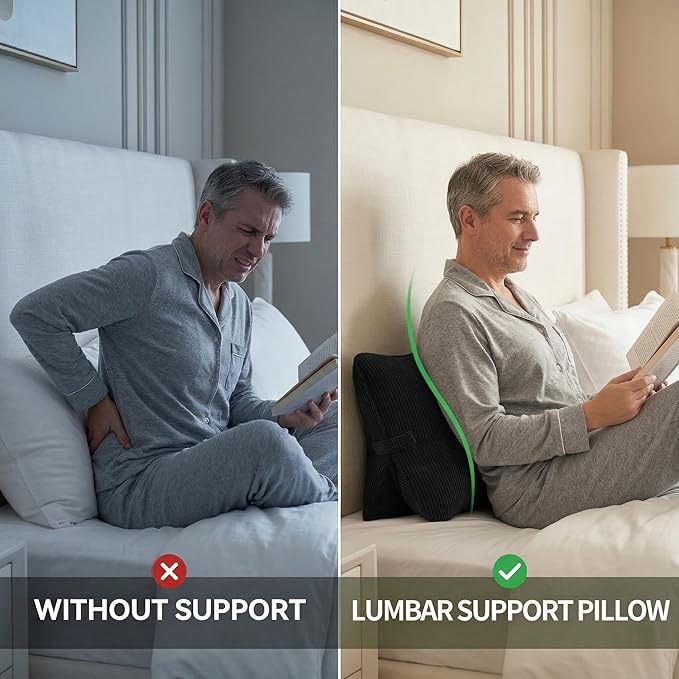Pat. Pend. Corduroy Lumbar Support Pillow for Sitting, Triangle Cushion for Sofa, Couch or Bed, Reading Pillow for Gaming, Watching TV & Relaxing, Lamp Black