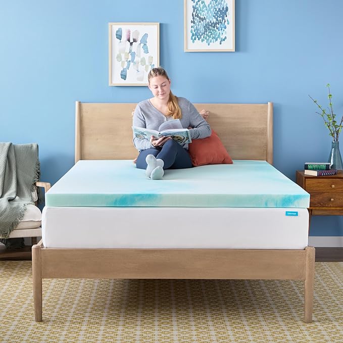 Linenspa 3 Inch Swirl Gel Memory Foam Mattress Topper, Queen Size – Cooling Gel Infused, Ventilation Holes – Pressure Relieving Bed Topper – CertiPUR Certified