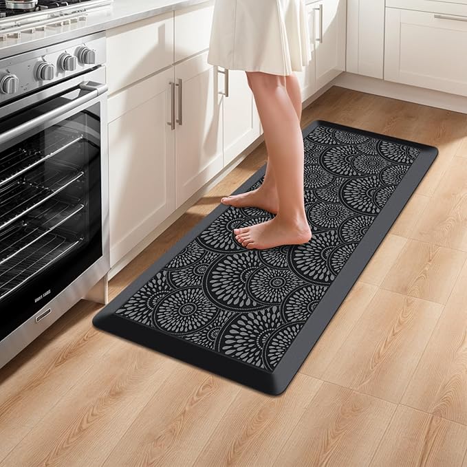 Mattitude 4/5 Inch Kitchen Mat, 17.3x39in Heavy Duty Ergonomic Comfort Foam Standing Desk Mat, Waterproof Non-Slip Standing Mats and Rugs for Kitchen, Office, Black