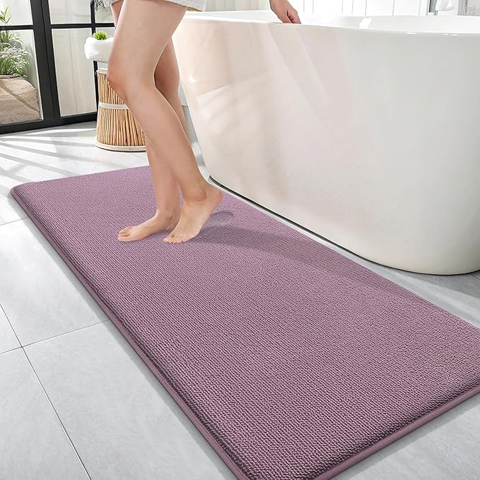 OLANLY Thick Memory Foam Bathroom Runner Rugs 47x17, Extra Soft Absorbent Long Bath Rug, Quick Dry, Non-Slip, Machine Washable Bath Mats for Bathroom, Tub and Shower, Home Decor Accessories, Deep Plum