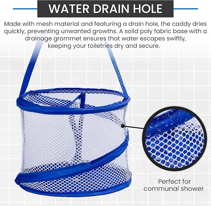 Handy Laundry Foldable Shower Caddy - Collapsible, Portable, Drainage Hole, Carry Handle, Large Compartments. Great Organizer for Camp, Travel, Gym, and Dorm (Blue)