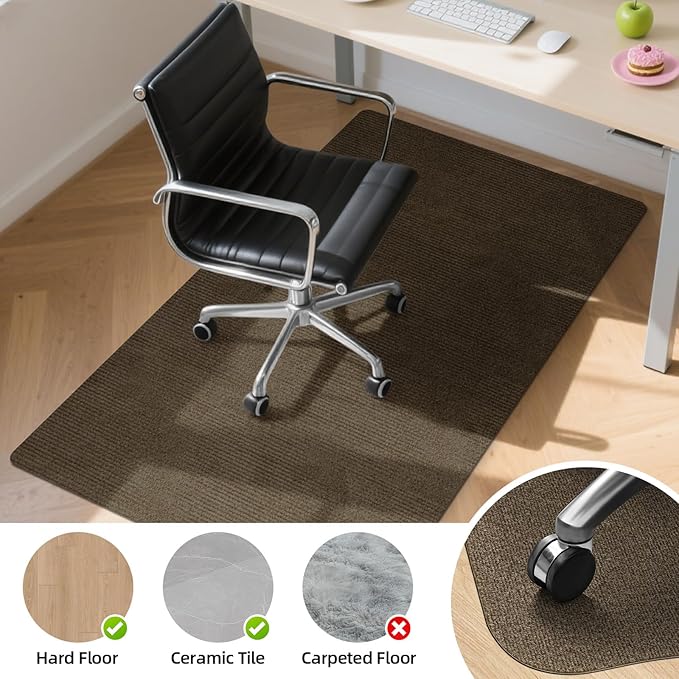 Office Chair Mat for Hardwood and Tile Floor, 63" x 51" Computer Desk Chair Mats, Anti-Slip Mat for Rolling Chair, Large Floor Protector for Home Office, Coffee Color