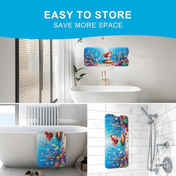 XIYUNTE Baby Bath Mat for Tub Non Slip Kids Bath Mat - 40''x16'' Extra Long Cartoon Bathtub Mat Non Slip Kids Shower Mat Eco-Friendly Toddler Bath Mats with Suction Cups, Machine Washable, Mermaid