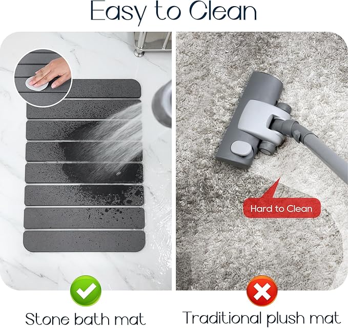 Diatomaceous Earth Stone Bath Mat Non-Slip, Foldable Stone Bath Mats for Bathroom Quick Dry, Super Absorbent Diatomaceous Earth Mats 24 x 16 Inch Quick Drying, Eco-Friendly Easy to Clean - Grey 1Pack
