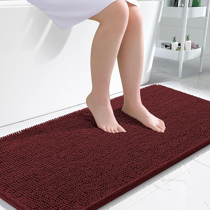 OLANLY Large Bathroom Rugs 45x27, Soft Absorbent Chenille Bath Rugs, Rubber Backing Quick Dry, Machine Washable Bath Mats for Bathroom Floor, Tub and Shower, Home Decor Accessories, Andorra Red-Brown