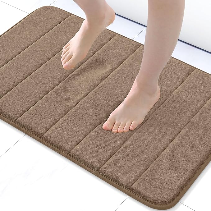 Buganda Memory Foam Bath Mat, 24" x 16", Ultra Soft and Non-Slip Bathroom Rugs, Water Absorbent and Machine Washable Bath Rug for Bathroom, Shower, and Tub, Mocha