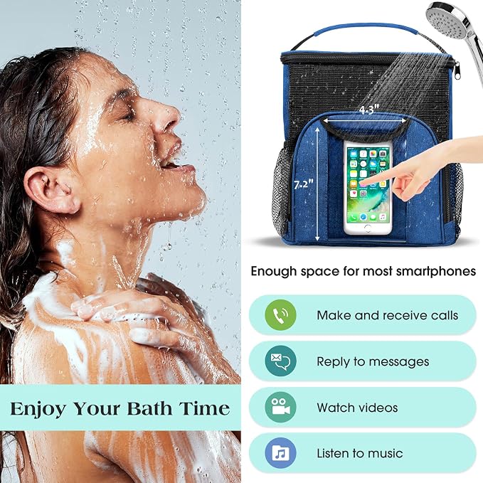 Attmu Mesh Shower Caddy Portable Dorm Tote Bag, Quick Dry Hanging Toiletry Bag, Large Capacity Shower Bag for College Dorm Room Essentials for Boys and Girls for Bath Camping (Blue)