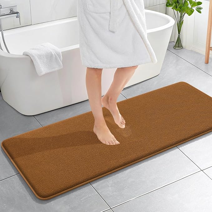 OLANLY Thick Memory Foam Bathroom Runner Rugs 59x20, Extra Soft Absorbent Long Bath Rug, Quick Dry Bath Mats, Non-Slip, Machine Washable Mat for Bathroom, Tub and Shower, Home Decor Accessories, Ochre