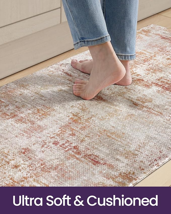 DEXI Kitchen Mats Cushioned Anti Fatigue, 23x86 Floor Padded Runner Rug Non Slip, Waterproof Standing Comfort Memory Foam for Front Sink Laundry, Red