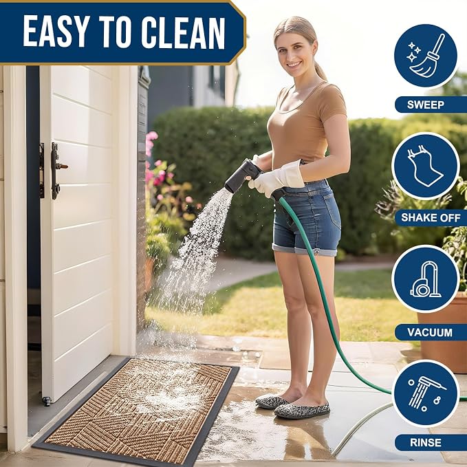 Smiry Front Door Mat Outside Entrance, Heavy Duty Sturdy Natural Rubber Doormat, Trap Dirt and Moisture, Easy Clean Low Profile Welcome Floor Mats for Indoor Outdoor Entry, 71x23 Inch, Coffee