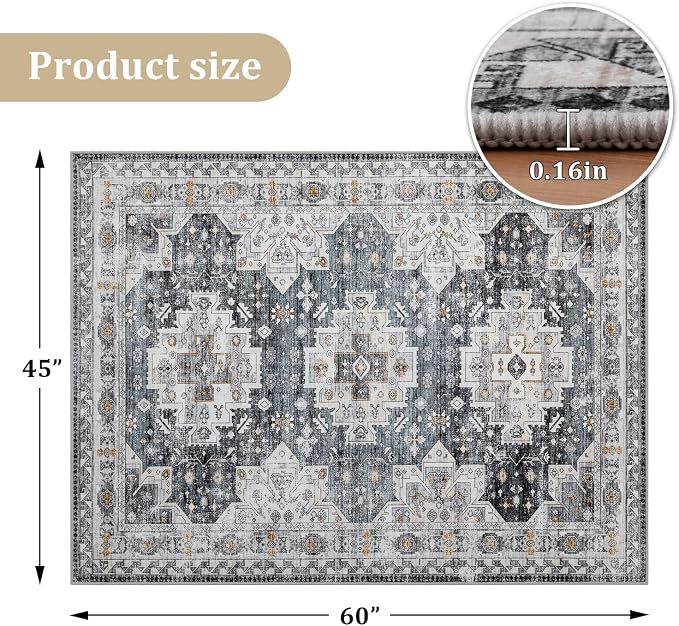 chakme Office Chair Mat for Hardwood Floor, 60"x45" Easy Glide Computer Desk Mat Protector for Rolling Chair Under Desk Rug Nonslip Backing, Machine Wash, (Boho)