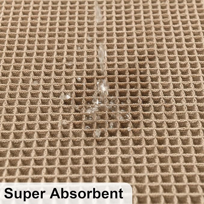 JIUZHEN Set of 3 Waffle Bath Mats Boho Waffle Bathroom Rug Washable Non Slip Bath Rugs Super Absorbent Shower Mat for Bathroom Kitchen Tub, 16" x 24" +24" x 36"+24" x 48", Brown
