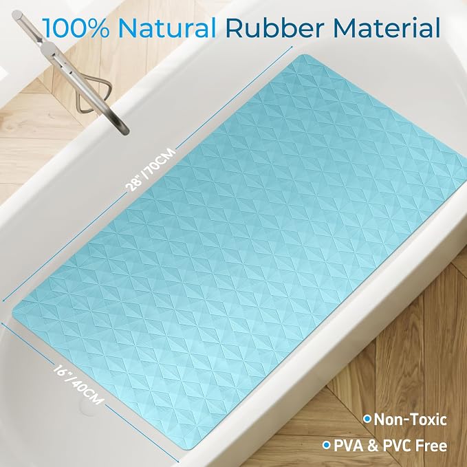 Non Slip Bathtub Mat for Bath Tub Shower - Natural Rubber Mat with 241 Suction Cups - Soft Bathroom Safety Mat - Unique Diamond Pattern - Fatigue Relief - Machine Washable - 16 × 28 Inch