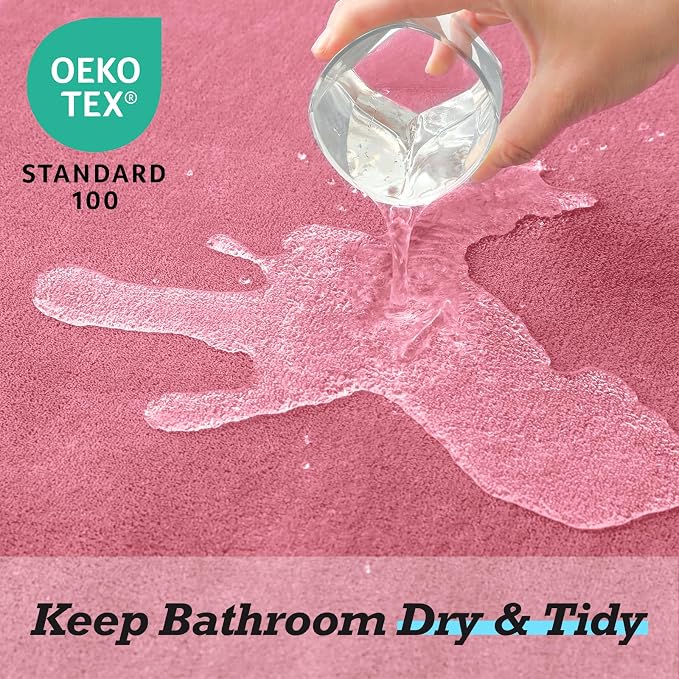 HUXMEYSON Bathroom Rugs Sets 3 Piece, Non-Slip & Quick Dry Bath Mat Set, Ultra Soft Velvet Bath Rugs for Bathroom, Toilet and Shower Floor, Pink