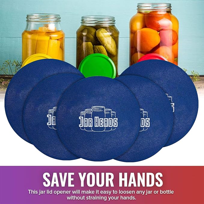 JAR HEADS Rubber Jar Opener Gripper Pad 5 Pack - Thick 5 Inch Grippers for Opening Jars Made in the USA - Jar Opener for Weak Hands & Seniors with Arthritis