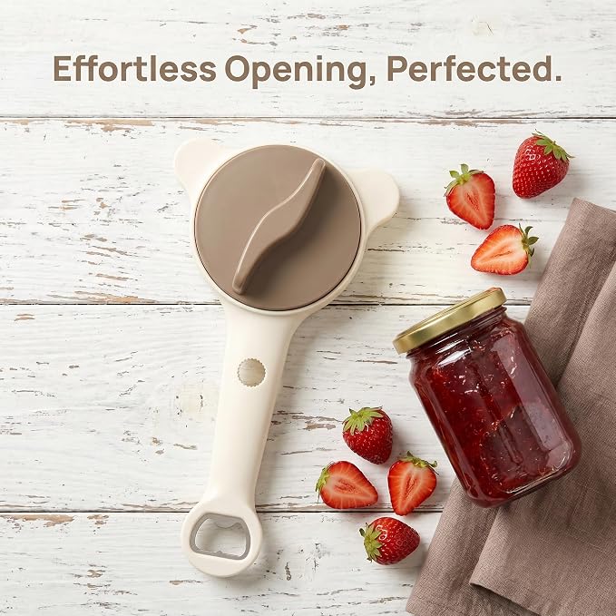 4 in 1 Multi-Purpose Jar Opener, Magnetic Stainless Steel with Ergonomic Handle, Multi-Size Lid Tool for Jars, Cans Wine, Ideal for Seniors, Arthritis and Weak Hands (Beige)