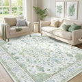 RELEANY Area Rugs 5'x7' Washable Non-Slip, Floral Vintage Distress Medallion Carpet for Living Room Bedroom Dining Room, Green White Blue