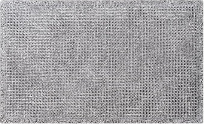 Waffle Bath Mat - Boho Bathroom Rugs Non Slip Washable, Super Absorbent & Quick Dry, Soft Bath Mat Farmhouse Bathroom Decor, 24'' x 36'', Light Grey