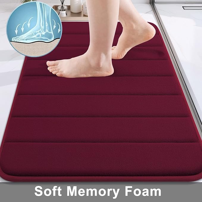 Buganda Memory Foam Bath Mat, 47" x 20", Ultra Soft and Non-Slip Bathroom Rugs, Water Absorbent and Machine Washable Bath Rug Runner for Bathroom, Shower, and Tub, Burgundy