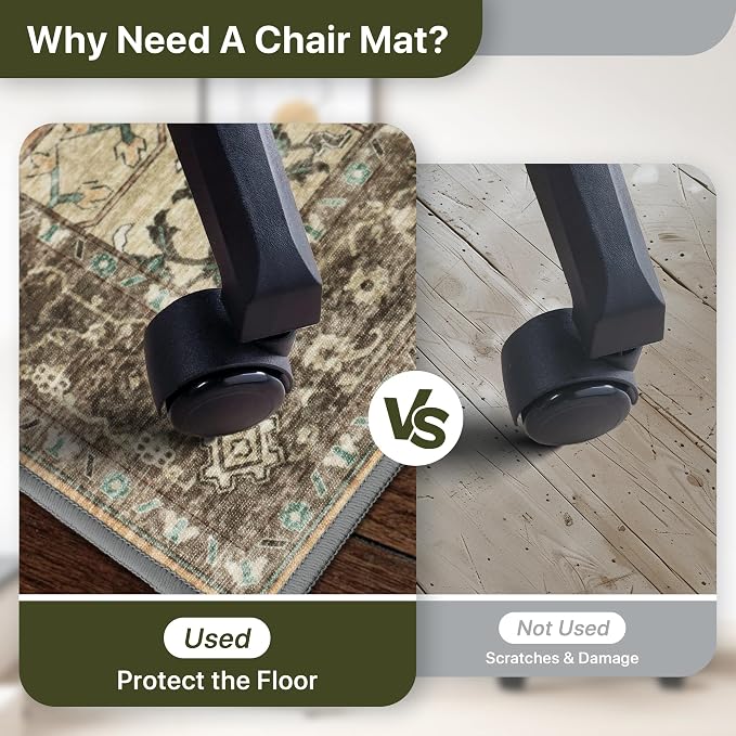 48"x72" Office Chair Mat for Hardwood Tile Floor, Under Desk Carpet Protector for Rolling Computer Chair Mat, Machine Washable Area Rug, Anti-Slip 1/5" Thick Low Pile Thin Vinyl Floor Mat, Rosewood