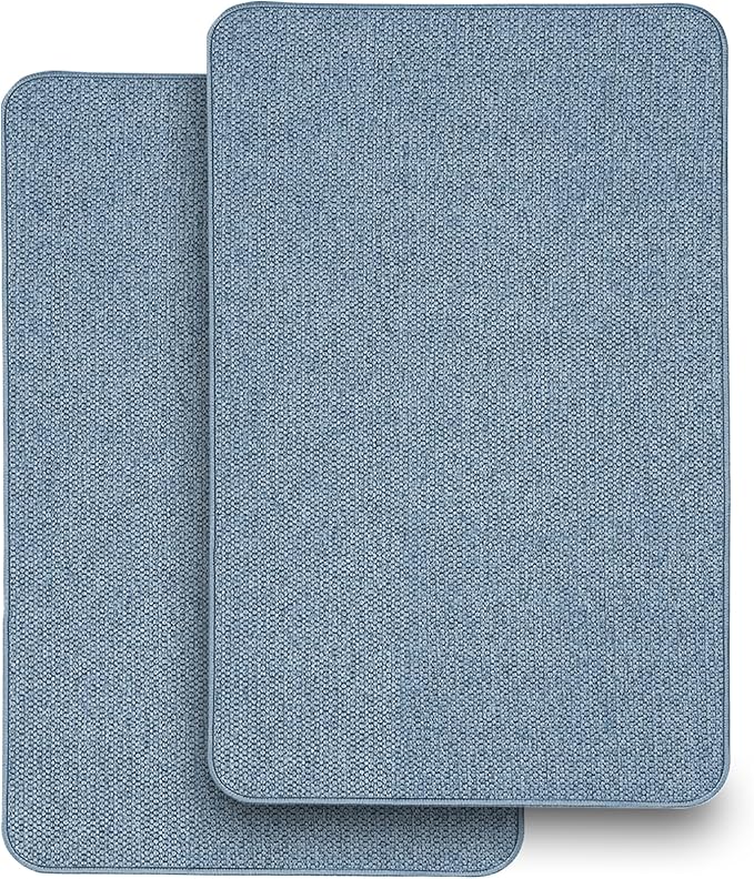 2 Pack Bathroom Rugs 17x27Inch, Thin Bath Mat with Rubber Backing Non-Slip, Absorbent,Quick Dry Machine Washable, Home Decor Accessories Cozy Cloth Bathroom Mat fit Under Door/Sink/Tub/Shower-Blue