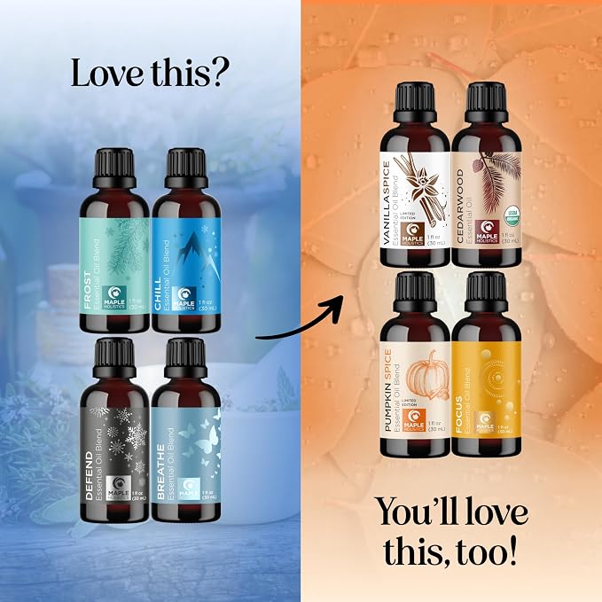 Winter Essential Oils Set for Diffuser - Large 100% Pure Holiday Essential Oil Blends Gift Set with Frost Chill Defend and Breathe Blends - Perfect Aromatherapy Gift for All Occasions (4x30mL)