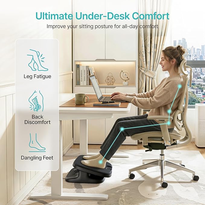 PEGZONE Under Desk Footrest, Adjustable Foot Rest with Height and Degree Angle,Ergonomic Desk Foot Rest with Memory Foam, Foot and Leg Rest for Home & Office