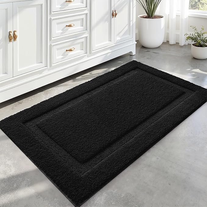 LUMI Large Ultra Soft Bathroom Rugs Non Slip with Rubber Backing, Absorbent Washable Bath Mat Quick Dry, Upgraded Premium Microfiber Plush Carpet for Bathtub and Shower Floor, Black, 24x43