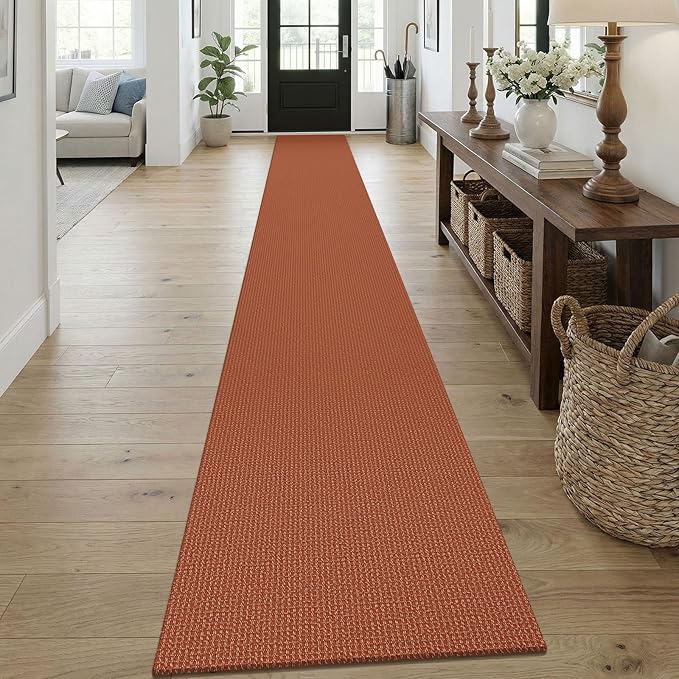 KOZYFLY Orange 2x18 Runners Rugs for Hallway, Extra Long Washable Runner Rug, Woven Non Slip Kitchen Runner, Cotton Entryway Rug, Floor Carpet for Entry, Aisle, Hall, Burnt Orange/Tan