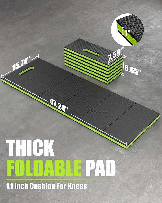 Foldable EVA Utility Mat with Handle, Heavy Duty Mechanic Mat for Kneeling, Workouts, Garages, Gardening, Camping, Picnics, Outdoor Adventures and Home Gyms, Green