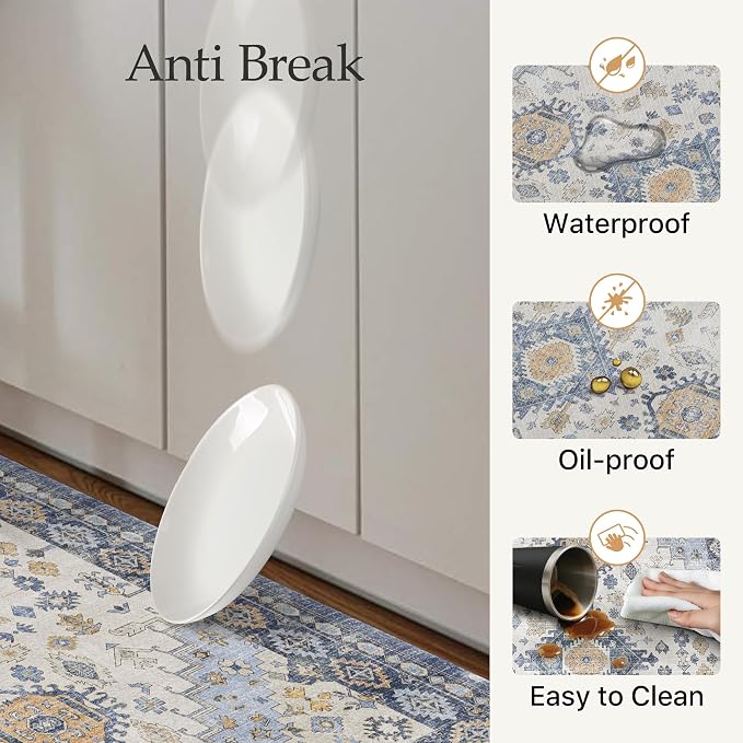GENIMO Kitchen Mats for Floor, 2PCS Kitchen Rugs Non Slip Washable, Waterproof Anti Fatigue Mat, Comfort Standing Runner Rug for Sink, Office, Laundry, Home, 17.3"x59"+17.3"x30", Muted Blue