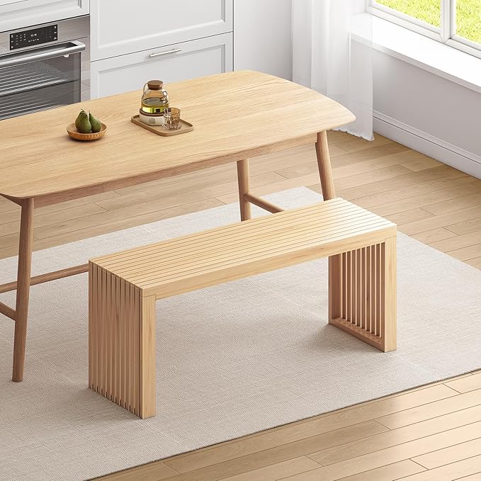 Bamboo Dining Bench, 35-inch Sleek Design Entryway Shoe Rack Bench, Indoor Kitchen Table Bench, Waterproof Outdoor Bench, Natural