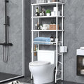 Over the Toilet Storage shelf, 4-Tier Bathroom Organizer Rack, Easy To Install with Adjustable Feet Pad and Basket Freestanding Bathroom Shelves Above Toilet, Space Saver Toilet Storage Cabinet(White)
