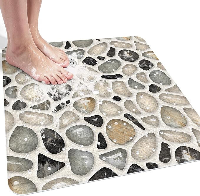 Square Shower Mat, 21x21 Inch Non Slip Shower Mats for Inside Shower Stall, Soft PVC Anti Slip Shower Mat with Sucion Cups, Machine Washable Bathroom Shower Floor Mat for Elderly Kids