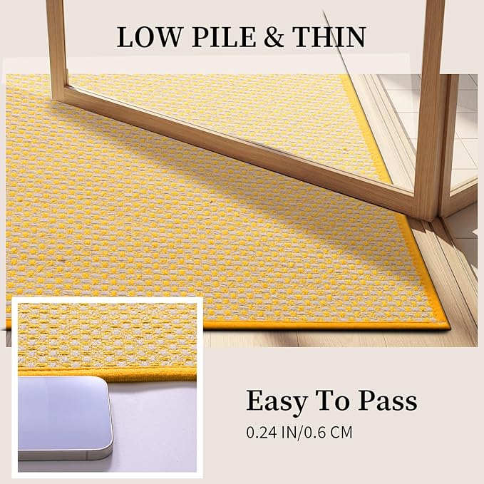 YIHOUSE Thin Bath Mat Yellow Bathroom Rugs Sets 2 Pieces, Non Slip Absorbent Mats Quick Dry, Woven Rugs Washable, Tapetes para Baño for Bathroom Toilet,Bathtub(17"x24"+17"x47")