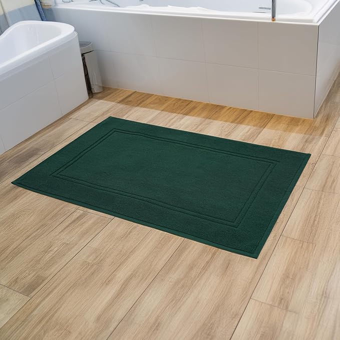 Tens Towels Pack of 2 Bath Mats 100% Cotton, 20 x 32 Inches, Super Absorbent, Hotel Quality Premium Floor Towels, Luxurious, Soft & Quick Dry, Not a Bathroom Rug (Hunter Green)