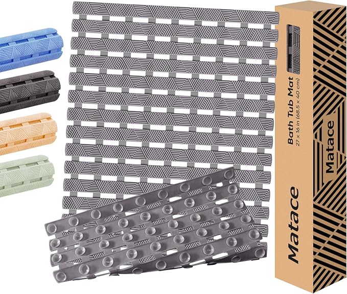 Bathtub Mat Non Slip - for Inside Bath Tub & Shower, Large 40x16 Inch, 261 Strong Suction Cups, Soft Textured Surface, Fast Drain & Quick Dry, Bathroom Safety Mat, Dark Gray, Matace